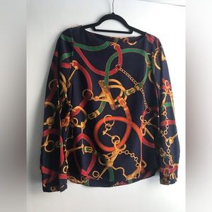 Vintage Lauren By Ralph Lauren 100% Silk colorful bridle long sleeve blouse
